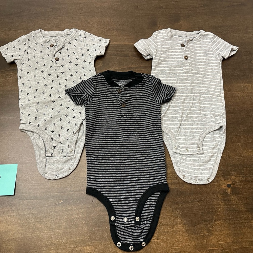 18month Carter's Gray and Black Striped Bodysuits Set